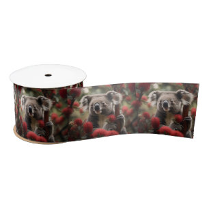 Red Banksia Tree With Koala Bear, Satin Ribbon