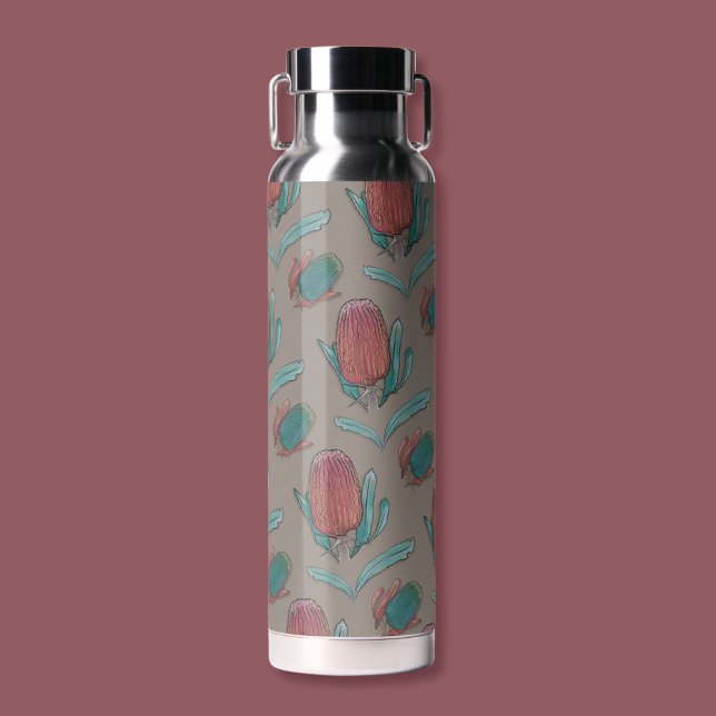 Red Banksia Watercolor - Australian Native Flower Water Bottle (Creator Uploaded)