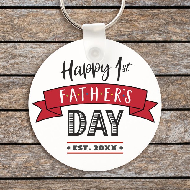 Red Banner Happy 1st Father’s Day Cool Modern Key Ring (Creator Uploaded)