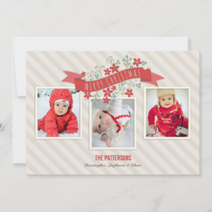 Red Banner Merry Christmas 3 Photo Card