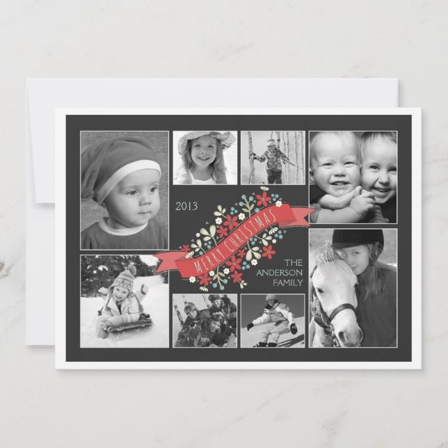 Red Banner Merry Christmas 8 Photo Card (Front)