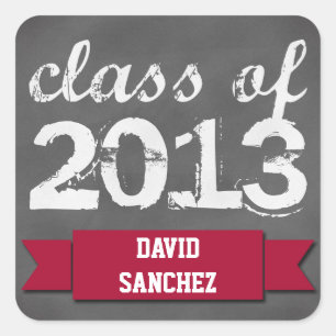 Red banner ribbon chalkboard graduation class of square sticker