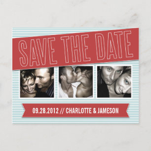 RED BANNER SAVE THE DATE ANNOUNCEMENT POSTCARD