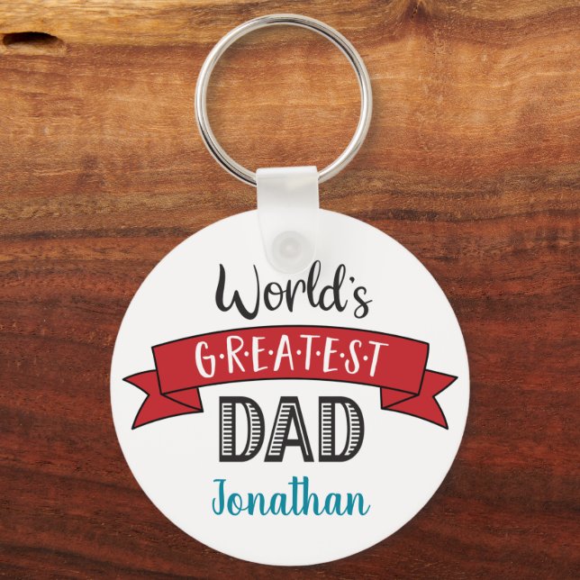 Red Banner World’s Greatest Dad Bold Typography Key Ring (Front)