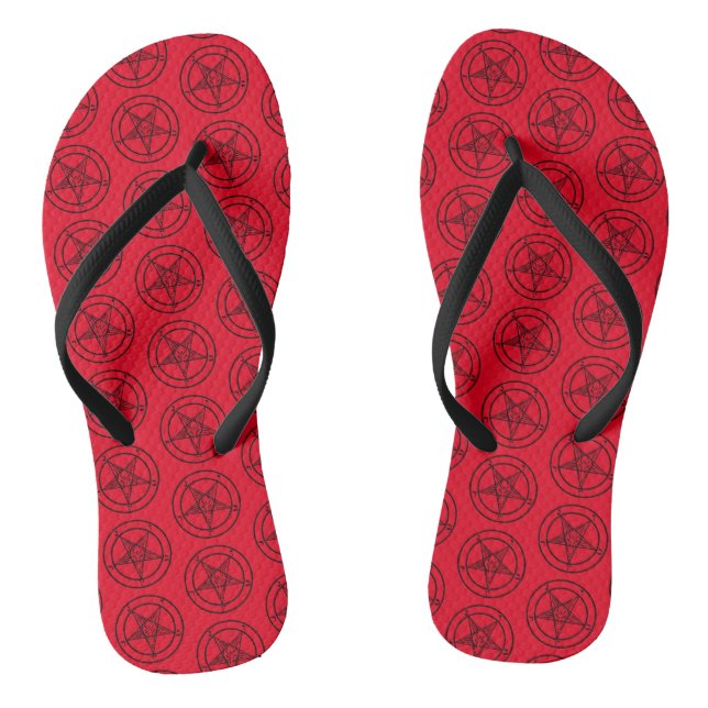 Red Baphomet Pentagram Satanic Thongs (Footbed)