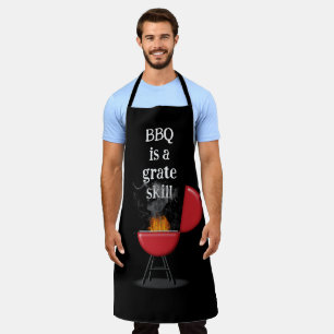 Red Barbecue Grill On Fire With Fun Text Apron