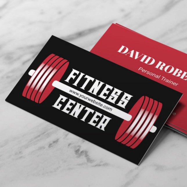 Red Barbells Personal Trainer Black Fitness Business Card (Creator Uploaded)