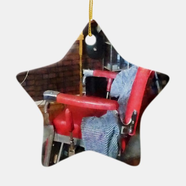 Red Barber Chair Ceramic Ornament (Front)