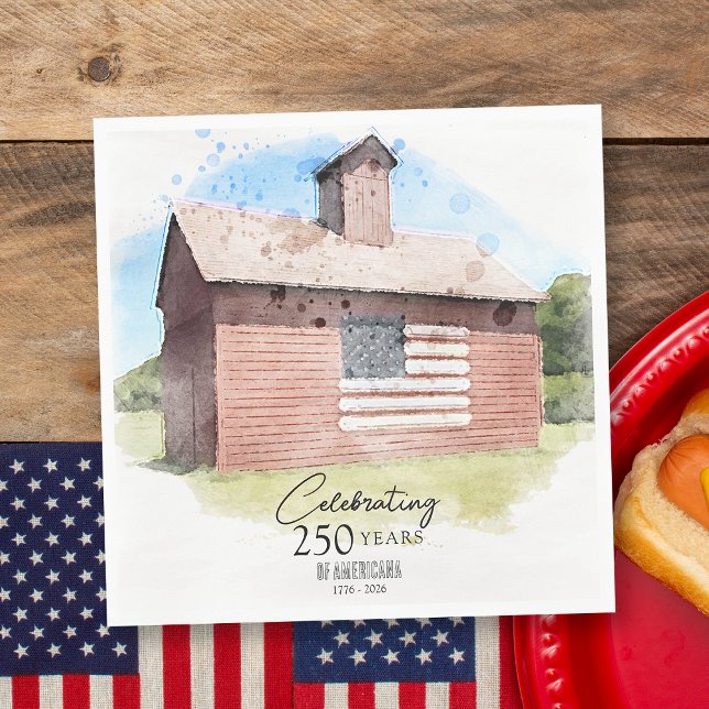 Red Barn 250 Years Americana 4th of July Party Napkin (Creator Uploaded)