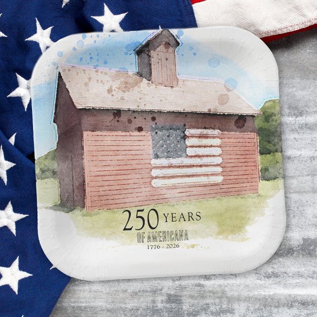 Red Barn 250 Years Americana 4th of July Party Paper Plate (Creator Uploaded)