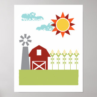 Red barn and corn illustrated art print