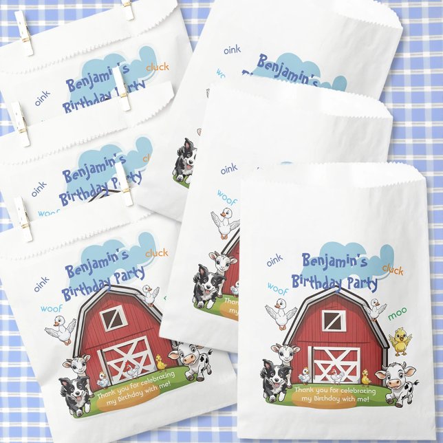 Red Barn and Cute Farm Animals Birthday Party Favour Bag (Creator Uploaded)