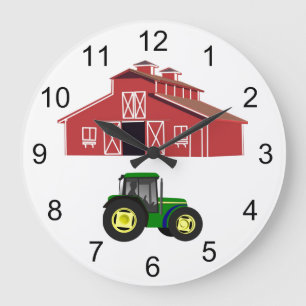 Red Barn and Farm Tractor Country Farmer Large Clock