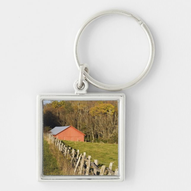 Red barn and fencerow along the Blue ridge Key Ring (Front)