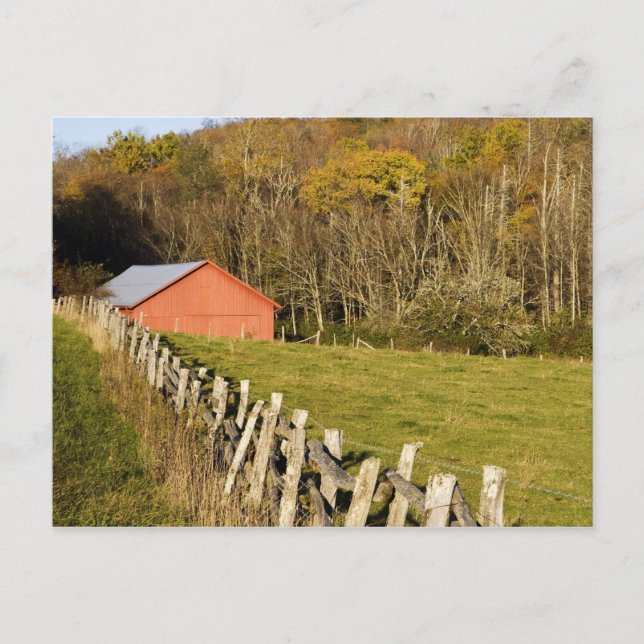 Red barn and fencerow along the Blue ridge Postcard (Front)