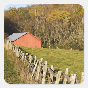Red barn and fencerow along the Blue ridge Square Sticker