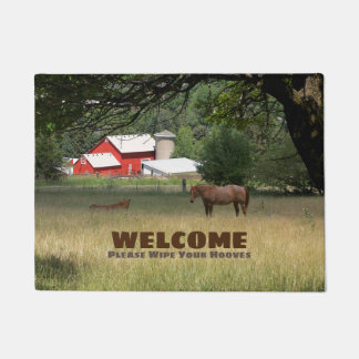 Red Barn And Horses Doormat