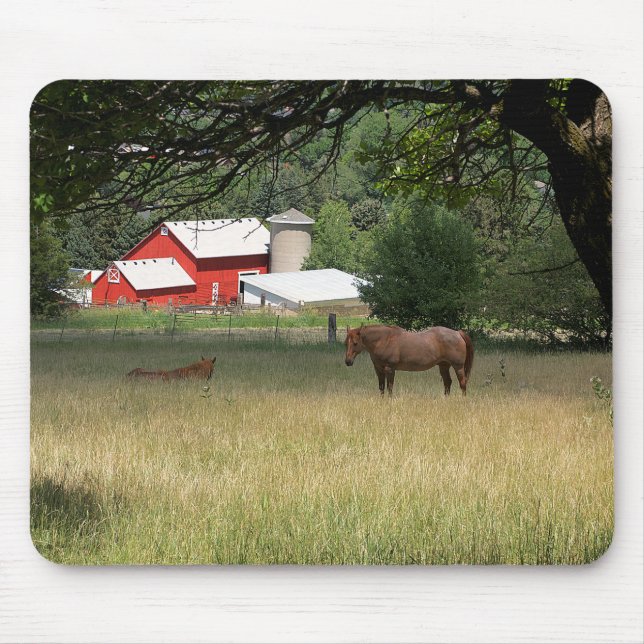 Red Barn And Horses Mouse Pad (Front)
