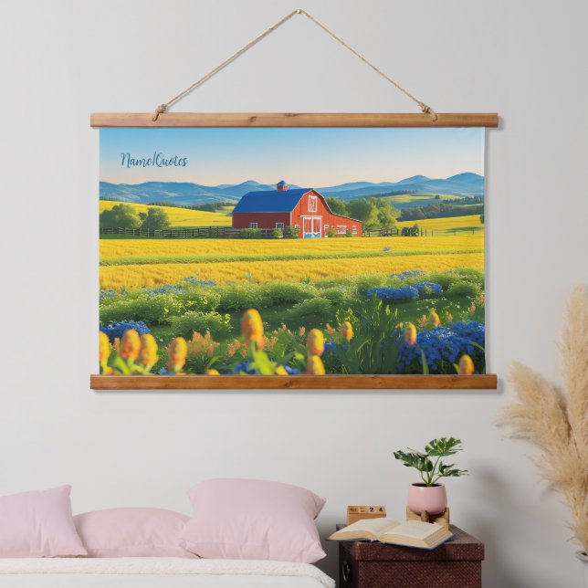 Red Barn and Rolling Hills Hanging Tapestry (Bedroom)
