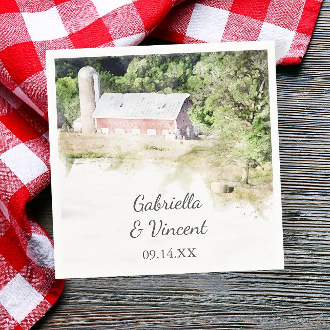 Red Barn and Silo Country Farm Wedding Napkins (Creator Uploaded)