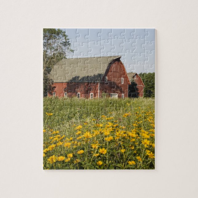 Red Barn and Yellow Wildflowers Jigsaw Puzzle (Vertical)