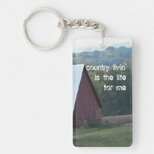 Red Barn Autumn Trees Key Ring
