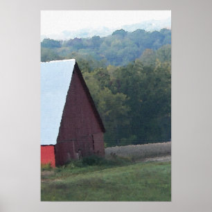 Red Barn Autumn Trees Poster