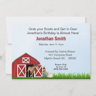 Red Barn Birthday Party Invitation