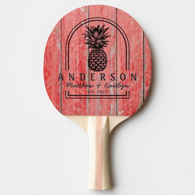 Red Barn Boards Pineapple Wedding Arch & Name Ping Pong Paddle (Front)