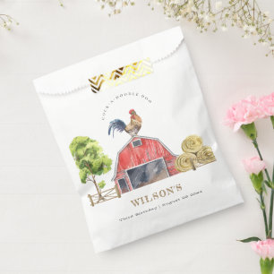 Red Barn Chicken Farm Watercolor Kids Birthday Favour Bag