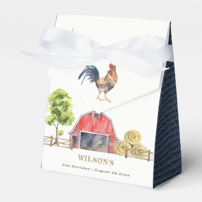 Red Barn Chicken Farm Watercolor Kids Birthday Favour Box (Front Side)