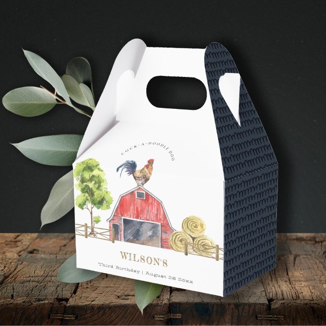 Red Barn Chicken Farm Watercolor Kids Birthday Favour Box (Creator Uploaded)