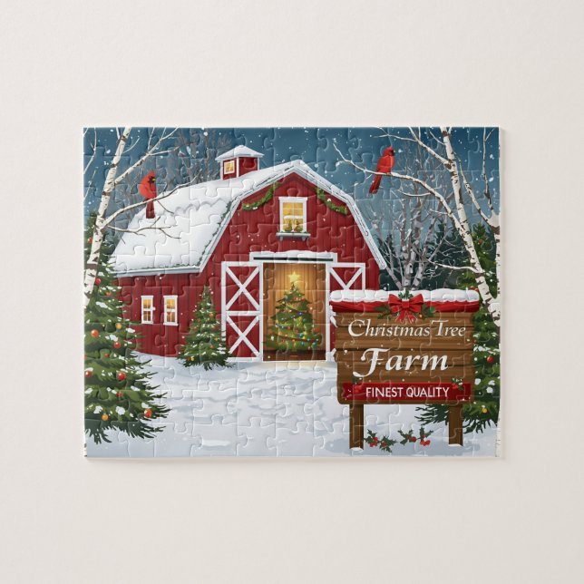 Red Barn Christmas Tree Farm Jigsaw Puzzle (Horizontal)