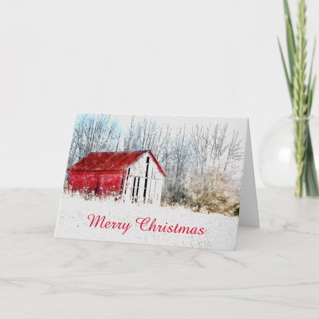 Red Barn Country Christmas Card (Front)
