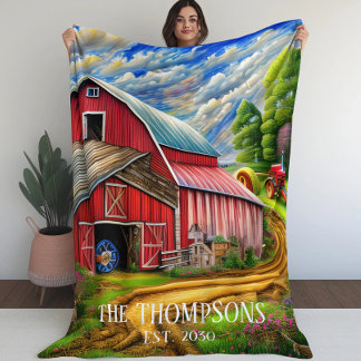 Red Barn Country Personalised Family Name Fleece Blanket
