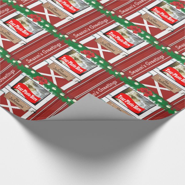 Red Barn Door  1 Photo Custom Country Holiday Wrapping Paper (Corner)