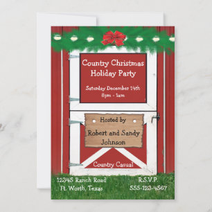 Red Barn Door Custom Holiday Party Invitation