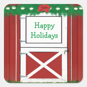 Red Barn Door Custom Text Holiday Stickers