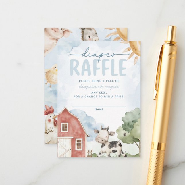 Red Barn Farm Animal Baby Shower Diaper Raffle Enclosure Card (Front/Back In Situ)