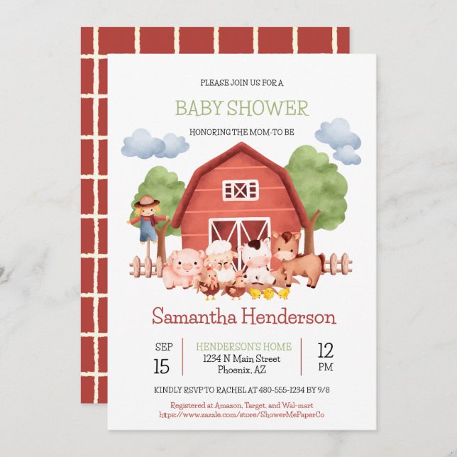 Red Barn Farm Baby Shower Invite (Front/Back)