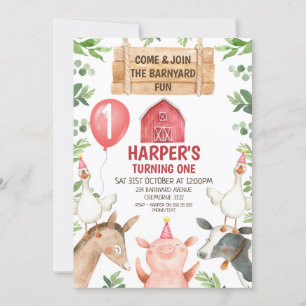 Red Barn Farm Barnyard Fun Birthday Invitation