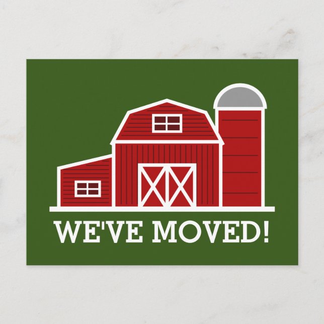Red barn farm change of address moving postcard (Front)