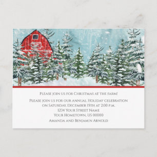 Red Barn Farm Christmas Holiday Party Invitation Postcard