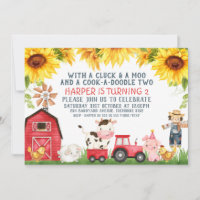 Red Barn Farm Farmyard Sunflowers Birthday