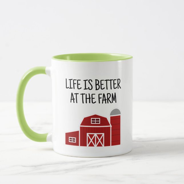 Red barn farm house coffee mug for homesteader (Left)
