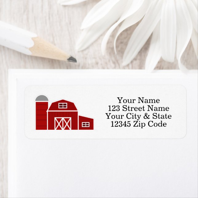 Red barn farm house custom return address labels (Insitu)