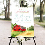 Red Barn Farm Wedding Welcome Sign<br><div class="desc">Welcome your guests to your wedding with this beautiful watercolor wedding welcome sign featuring a red barn with a green landscape scene. Perfect for a barn or farm themed wedding</div>