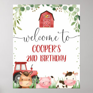 Red Barn Foliage Farm Animals Birthday Welcome Poster