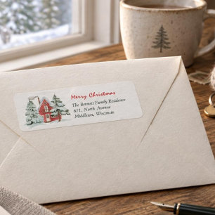 Red Barn Green Forest Pine Christmas Tree Address Return Address Label
