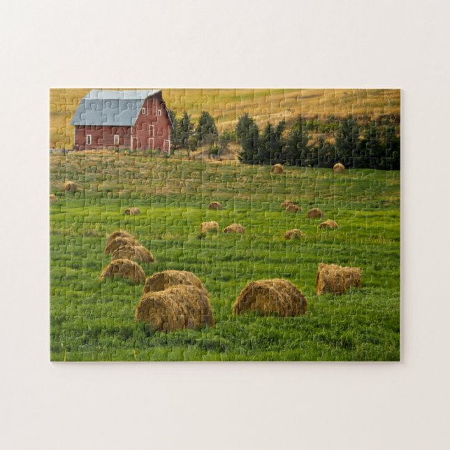 Red Barn, hay bales, Albion, Palouse Area 2 Jigsaw Puzzle (Horizontal)